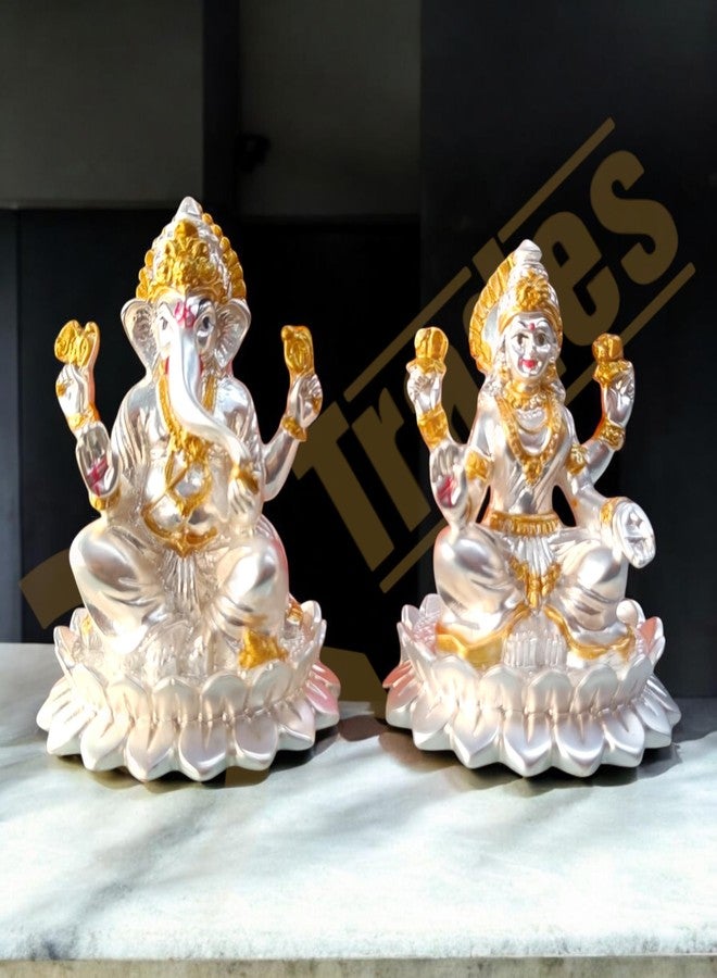 DK trades - Pure Gold and Silver Coated Beautiful and Detailed Murti Idol for Pooja - Divine Laxmi & Ganesh Ji Idol Symbolizing Prosperity and Wealth (Laxmi & Ganesh Ji) - Image 5